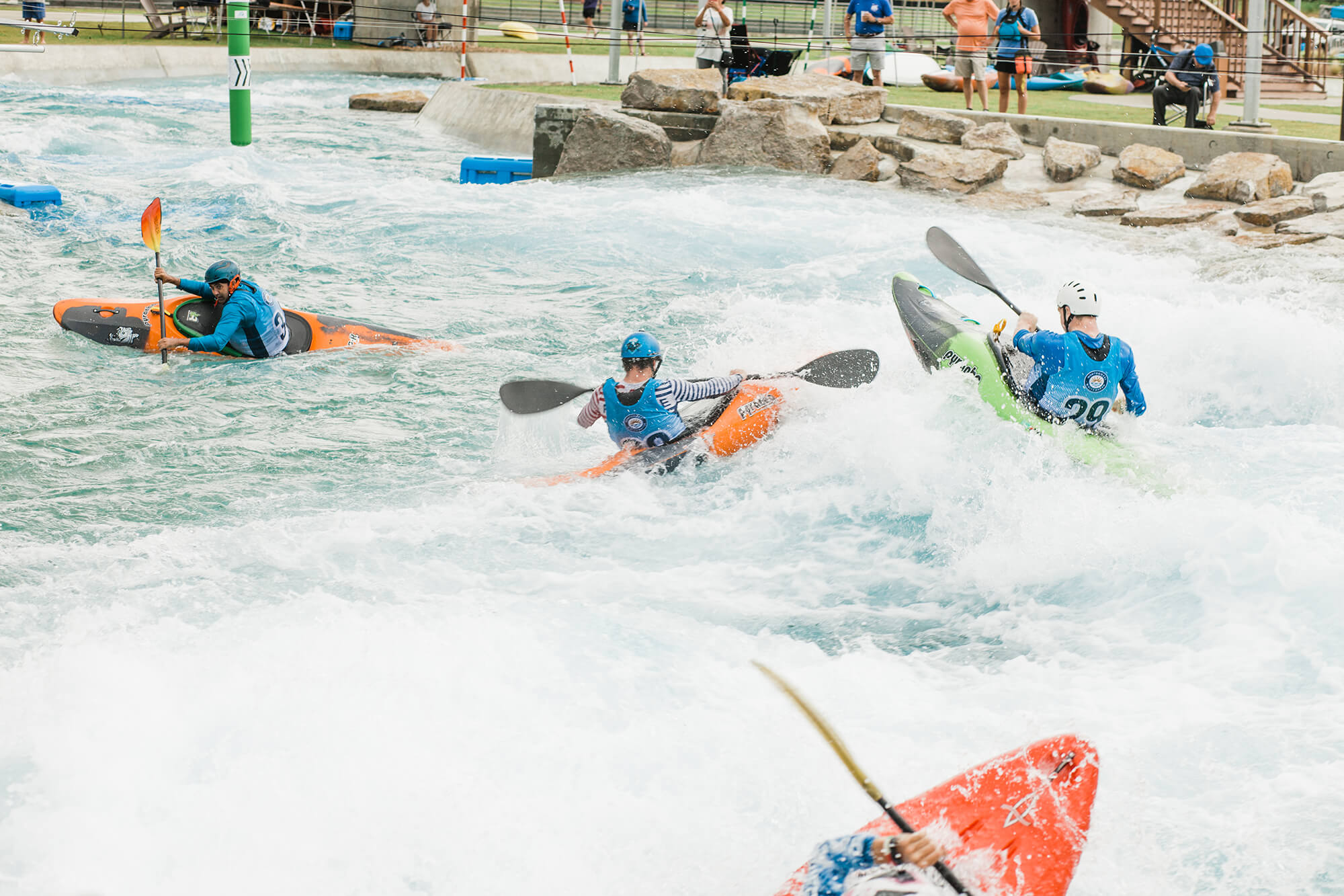Kayak X at Montgomery Whitewater Park, the most advanced and newest whitewater park, in Montgomery, Alabama