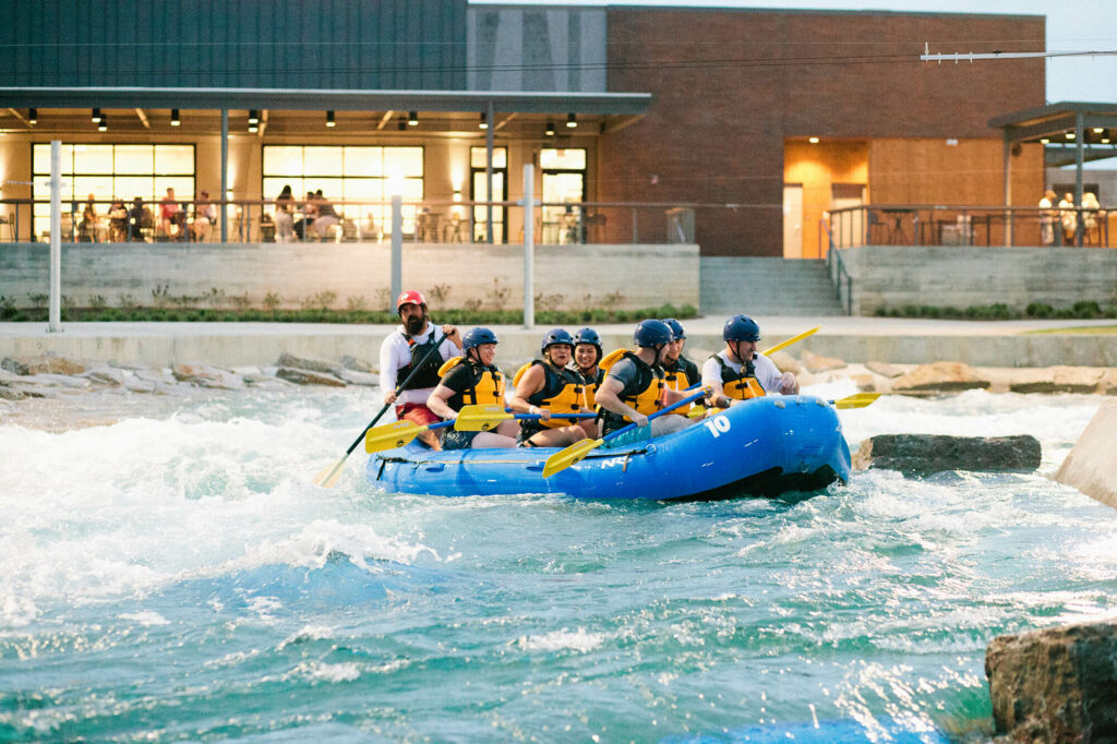 Sunset rafting at the Golden Hour Labor Day Festival at Montgomery Whitewater.