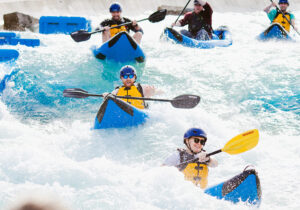 Inflatable kayaks, also called duckies, at Montgomery Whitewater in Montgomery, Alabama.